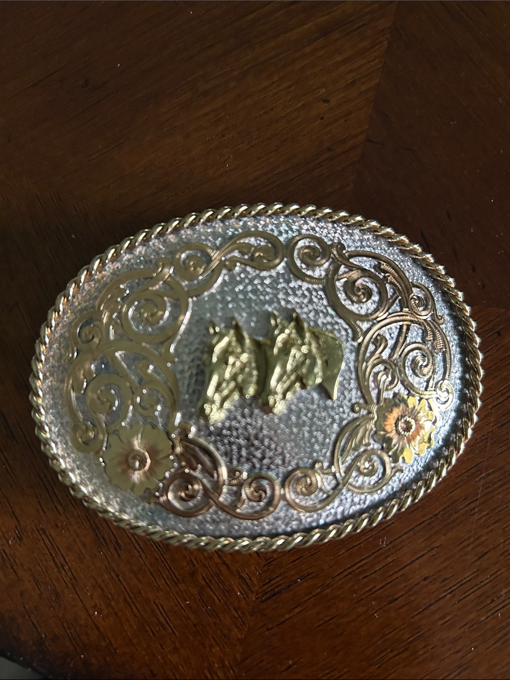 Montana Silversmiths Gold & Silver Horse Trio Western Belt Buckle